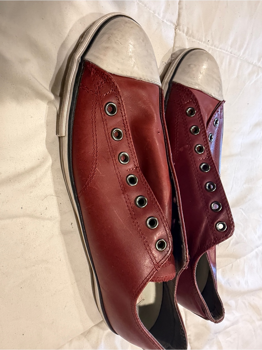 John Varvatos Burgundy Leather Slip-On Sneakers with White Toe Caps